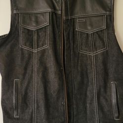 ***** Blk Leather/Denim Motorcycle Vest ****
