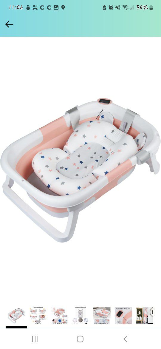 Napei Collapsible Baby Bathtub Baby Tubwith Soft Cushion & Travel Bathbub