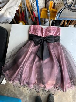 Pink Sequin Strapless Tulle Mini Dress