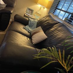 Brown Leather Love Seat & Broken Queen Sleeper Sofa 