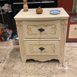 Beautiful Two Drawer Nightstand Off White And Gold Black Hardware 