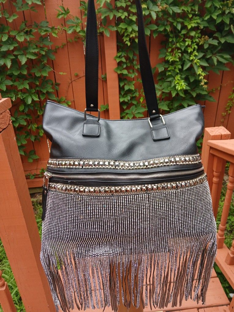 Black Fringe Earrings & Bag Set