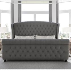 🔥ON SALE Queen Size Platform Bed Frame GRAY 