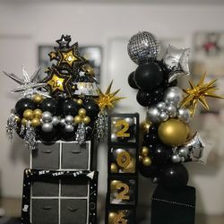 New Years Balloon Garland 5.5 Feet, Balloon Bouquets 46x40, Balloon Boxes And Photo Frame