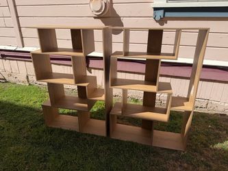 Geometric Staggered Bookcase Shelving Unit Pair