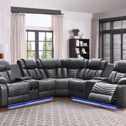 Wht/Blk/Gray Living Room Sectional Sofa With LED lights, USB/Bluetooth Speakers  Cheeck Description For More Details