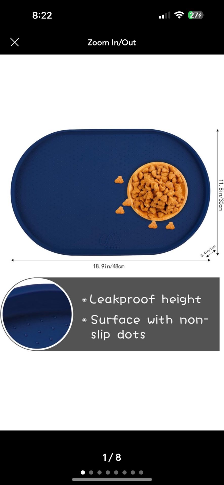100% Waterproof 0.5" Raised Edge BPA Free Silicone Dog Food Mat