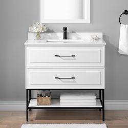 allen + roth Renzo 36-in White Undermount Single Sink Bathroom Vanity with White Engineered Stone Top