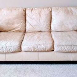 Cream Leather Sofa Set 