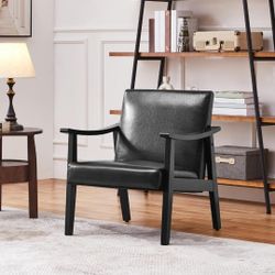 Yaheetech PU Leather Accent Chair Mid-Century Modern Armchair, Black 🌱