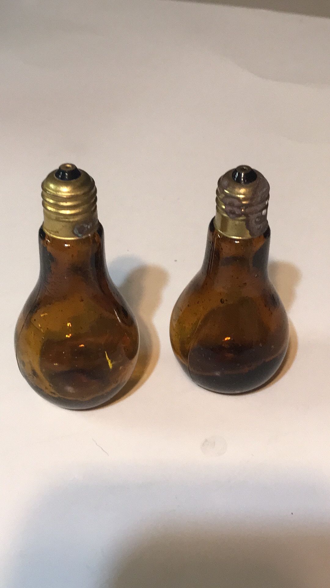 Vintage Amber Glass Salt And Pepper Shaker And Toothpick Holder