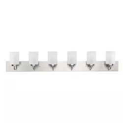 Merry Collection 48 in. 6-Light Brushed Nickel and Etched Glass Transitional Style Bath Vanity Wall Light
