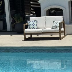 Outdoor Patio Love Seat With Pillows And Cushions