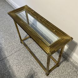 Vintage Brass Side Table With Glass Insert 