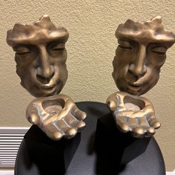 Set of 2 Artistic Face Candle Holders – Unique Home Décor