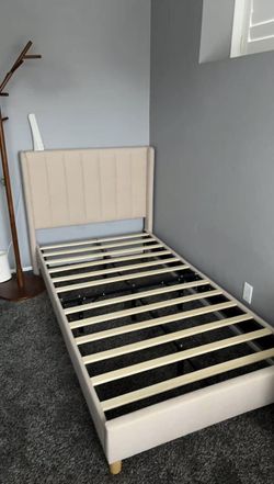 Twin Upholstered Bed Frame + 10" Mattress - Excellent Condition