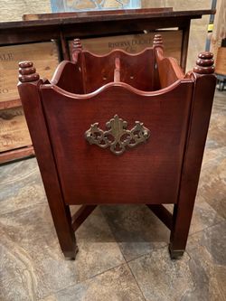 Mahogany Wood Magazine Rack with Brass Hardware