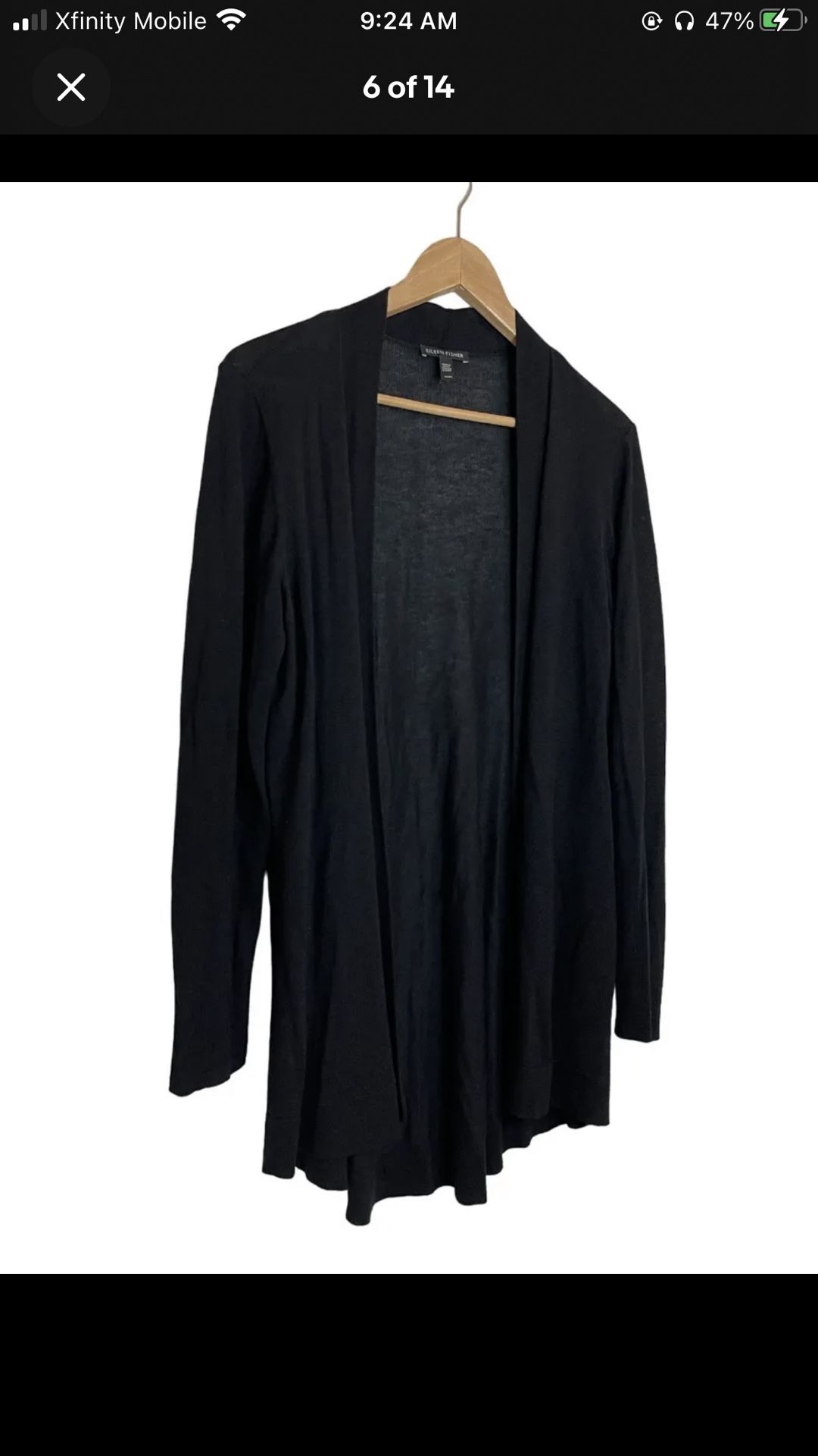 Eileen Fisher M Open Front Cardigan Tencel Lyocell Semi Sheer Black Sweater