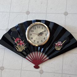 Vintage Japanese Black Lacquer Fan Clock.