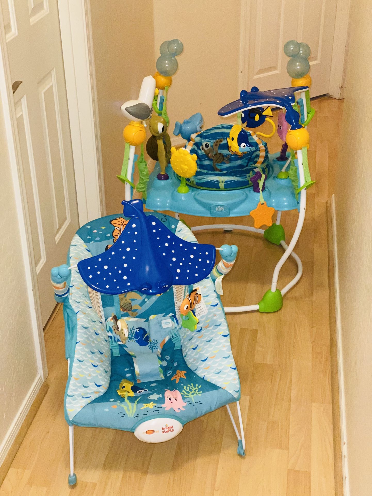 Bright Starts Disney Baby Finding Nemo Sea of Activities Baby Activity Center Jumper & Disney Baby Finding Nemo Explore The Sea Infant-Toddler Rocker