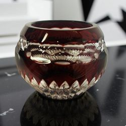Discontinued Fabergé Nadya Ruby Red Cut To Crystal Small Bowl Signature Etched