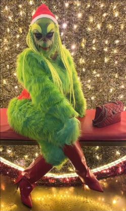 Green Christmas Grinch Style Adult Costume Full Body Suit Mask Gloves Santa