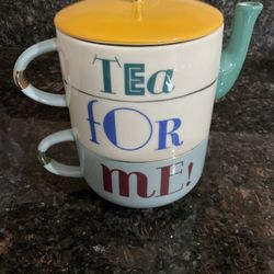 Anthropologie Retro Tea For Me Set Stackable 15.5 Oz Teapot And 12 Oz Cup