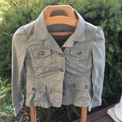 Ann Taylor Loft Womens Sz 8P Cropped Safari Army Military Style Coat Jacket