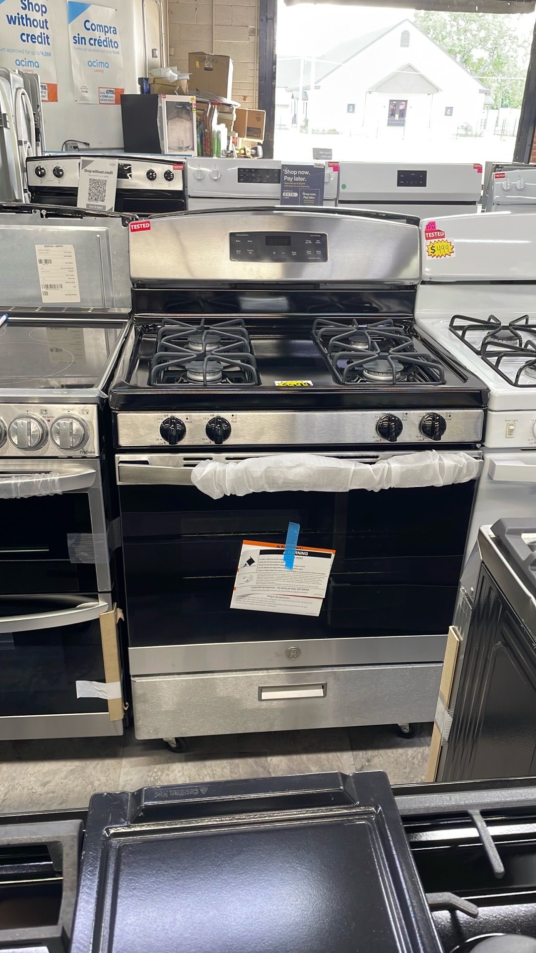 GE gas stove 4 burners in stainless steel