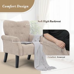 Athena Collection Mid Century Accent Chair, Upholstered Modern Comfy Armchair Single Sofa, Elegant Vanity Chair Reading Chair with High Back and Solid