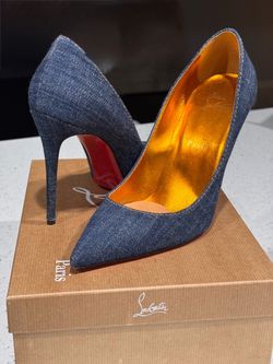 Christian Louboutin Kate 100 Denim Pointed-Toe Heels