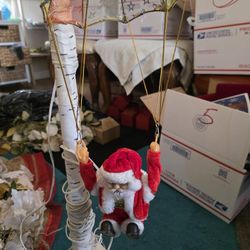  Vintage  Gold Plated Decor  4 Big Glass Decor Santa In Parachuite