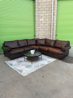 *Free Delivery* Brown Bernhardt Leather Sectional Couch Sofa