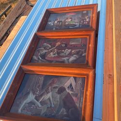 3 Antique Framed Pictures Of Dogs Playing Cards