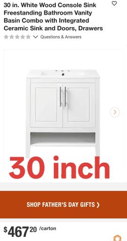 30 in. White Wood Console Sink Freestanding Bathroom Vanity Basin Combo with Integrated Ceramic Sink and Doors, Drawers