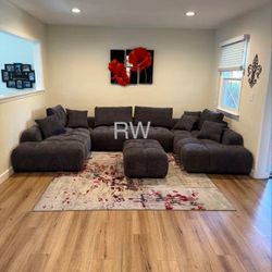 Oversized Lounge Style U-Shape Modular Double Chaise Sectional Sofa Couch with Ottoman