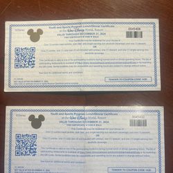 (2) Disney Lunch/Dinner Certificates