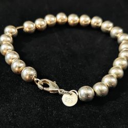 Heavy 925 Bead Bracelet 8.25" In Length 32.50 Grams 7.5mm 