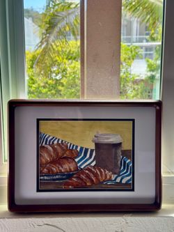 Framed Watercolor | Coffee & Croissant | Cafe Still Life Wall Art | Ready to Hang