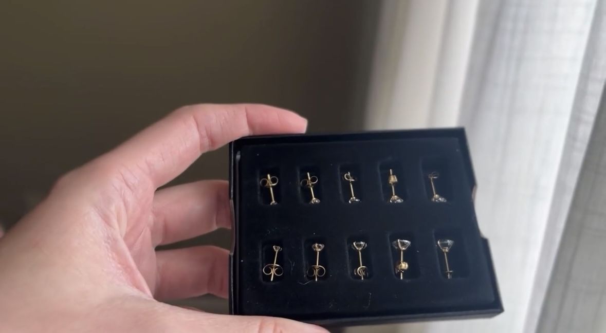 6 Pairs Stud Earrings Set, Stainless Steel CZ Earrings 3-8mm