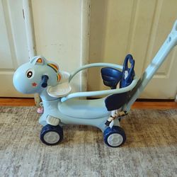 4 in 1 Rocking Horse Ages 1-3, Baby Rocking Toy Birthday Gift for Toddlers 1-3 Years Old, Balance Bike Ride On Toys with Push Handle, Backrest and Bal