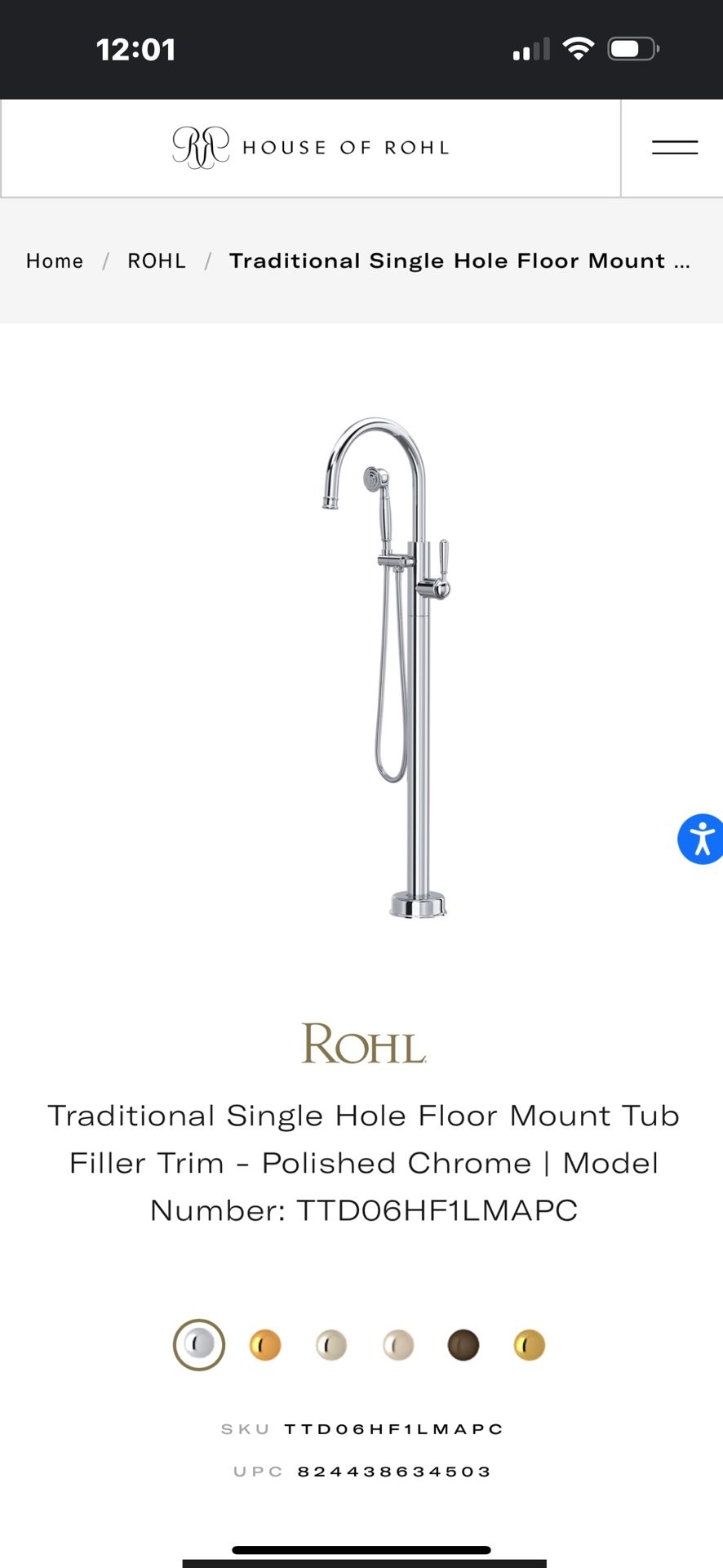 Rohl Floor Mount Tub Filler
