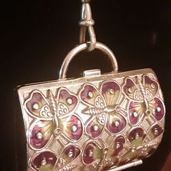 ST BUTTERFLY Keepsake Purse Trinket Box by Judith Leiber on C clasp w/30" Chain 
