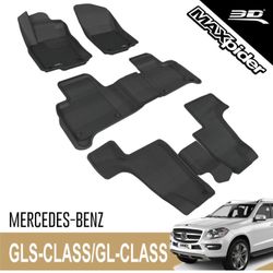 3D MAXpider - L1MB0 Complete Set Custom Fit All-Weather Floor Mat for Select Mercedes-Benz GLS-Class/ GL-Class Models - Kagu Rubber (Black)