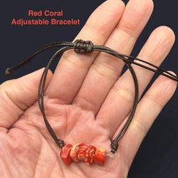 Red Genuine Coral Adjustable Black Cord Bracelet