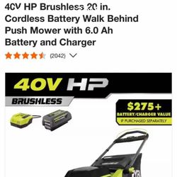 Lawn Mover Ryoby 40volt  Bruhslees 20in 