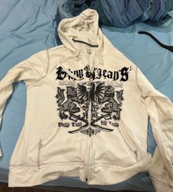 DKNY Jeans White Graphic Zip Hoodie - Men’s [M]- Good Condition