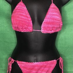 Large Pink Knitted Lined Bikini 