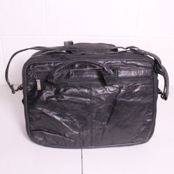 VTG 90s US Luggage USL Black Leather Laptop Bag Pocket Briefcase Work Messenger