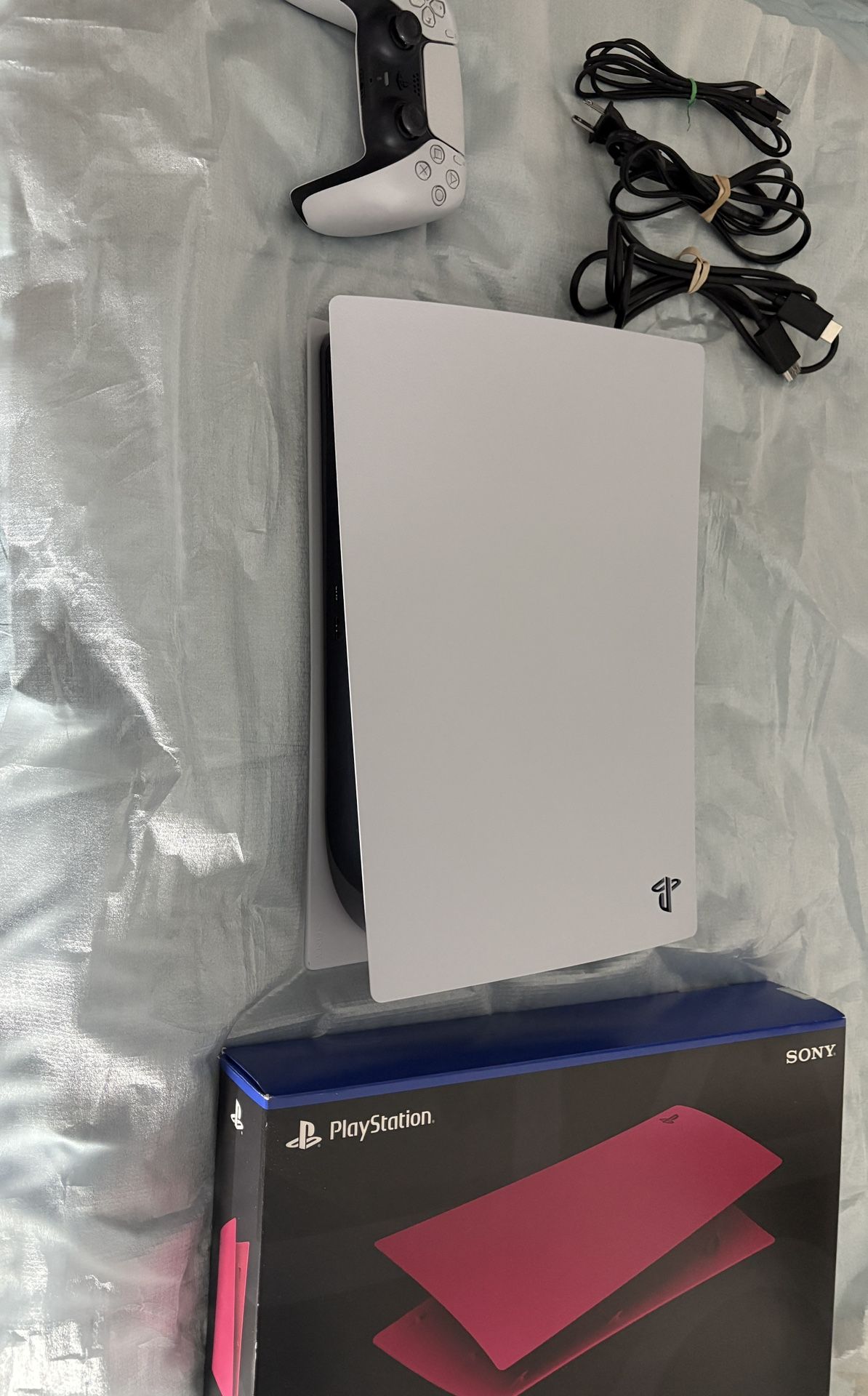 PS5 Digital Working And Updated! Includes Brick Red Covers!